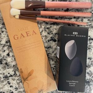 Luxie Gaea 3 Piece Brush Set + Elaina Badro Luxury Beauty Sponge 2 Pack